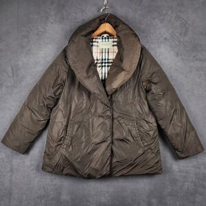 Burberry London Down Puffer Jacket Womens Small Brown Nova Check Lining Snap
